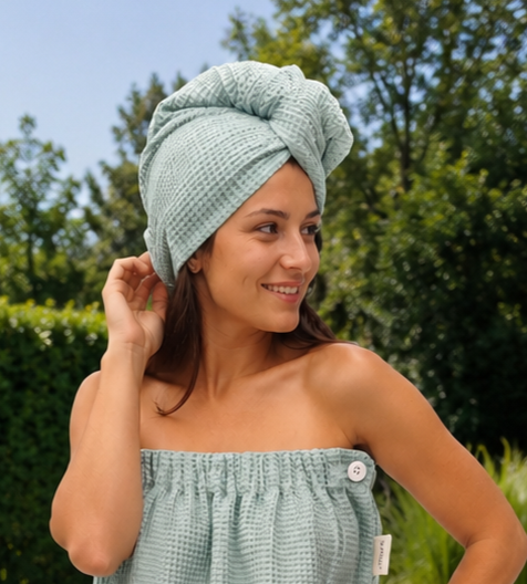 Turban do włosów z bawełny waflowej
