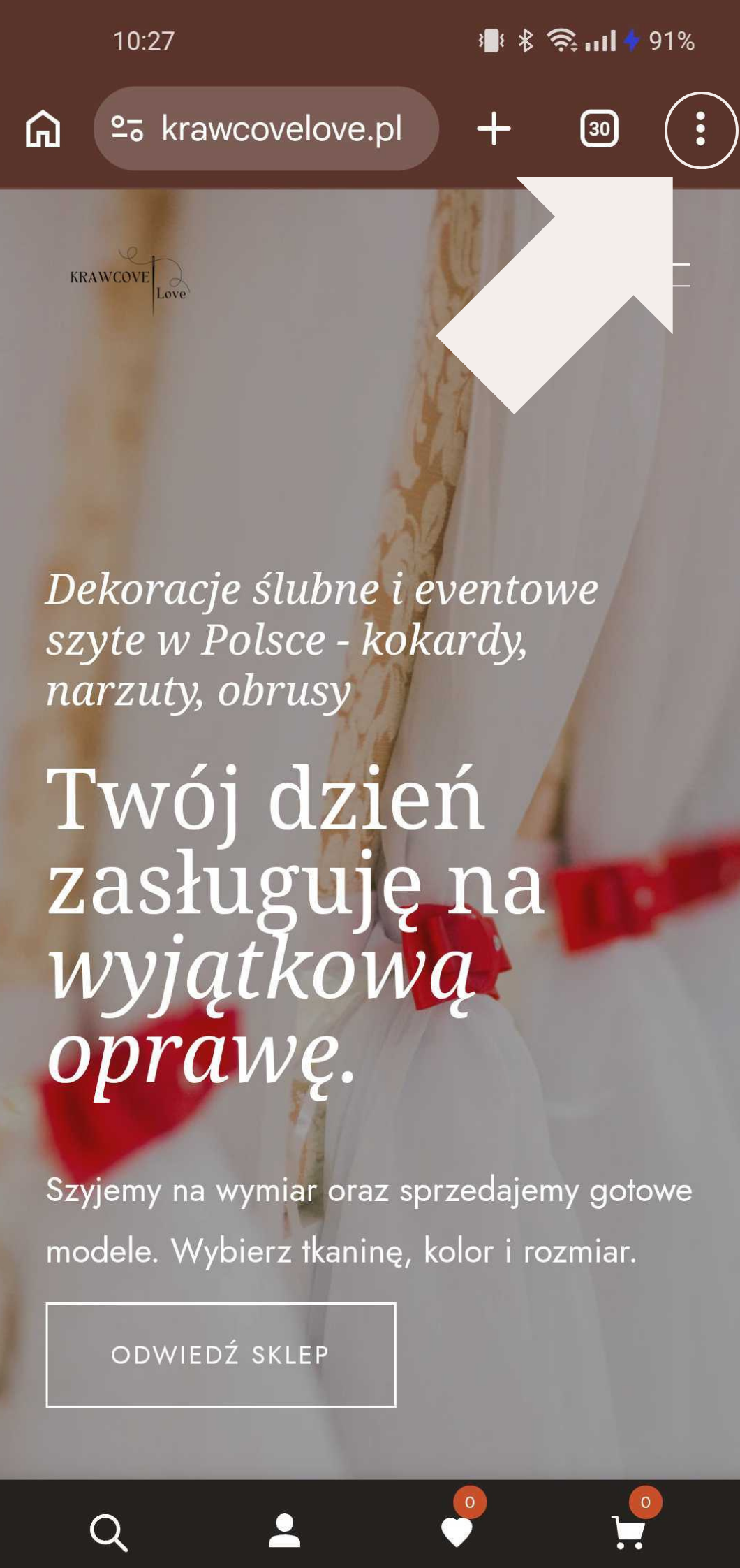 Krok 1 - otwarcie menu Chrome na telefonie