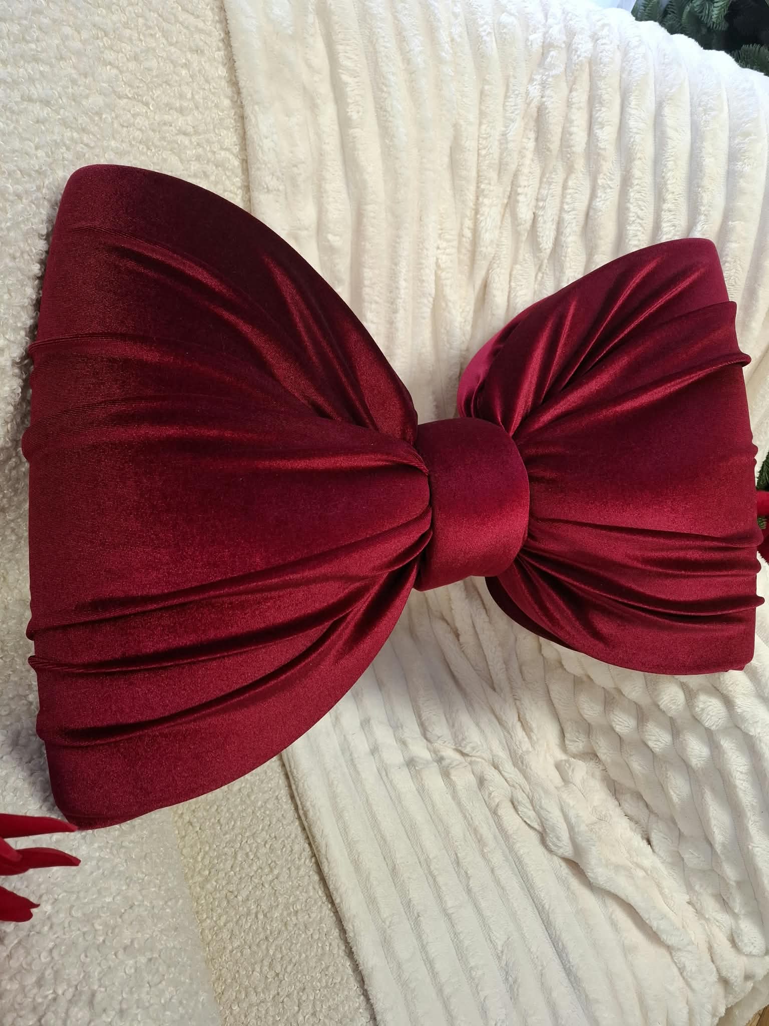 Wyprzedaż  Kokarda dekoracyjna – welur elastyczny metalizowany BORDO 60 × 40 cm 🎀