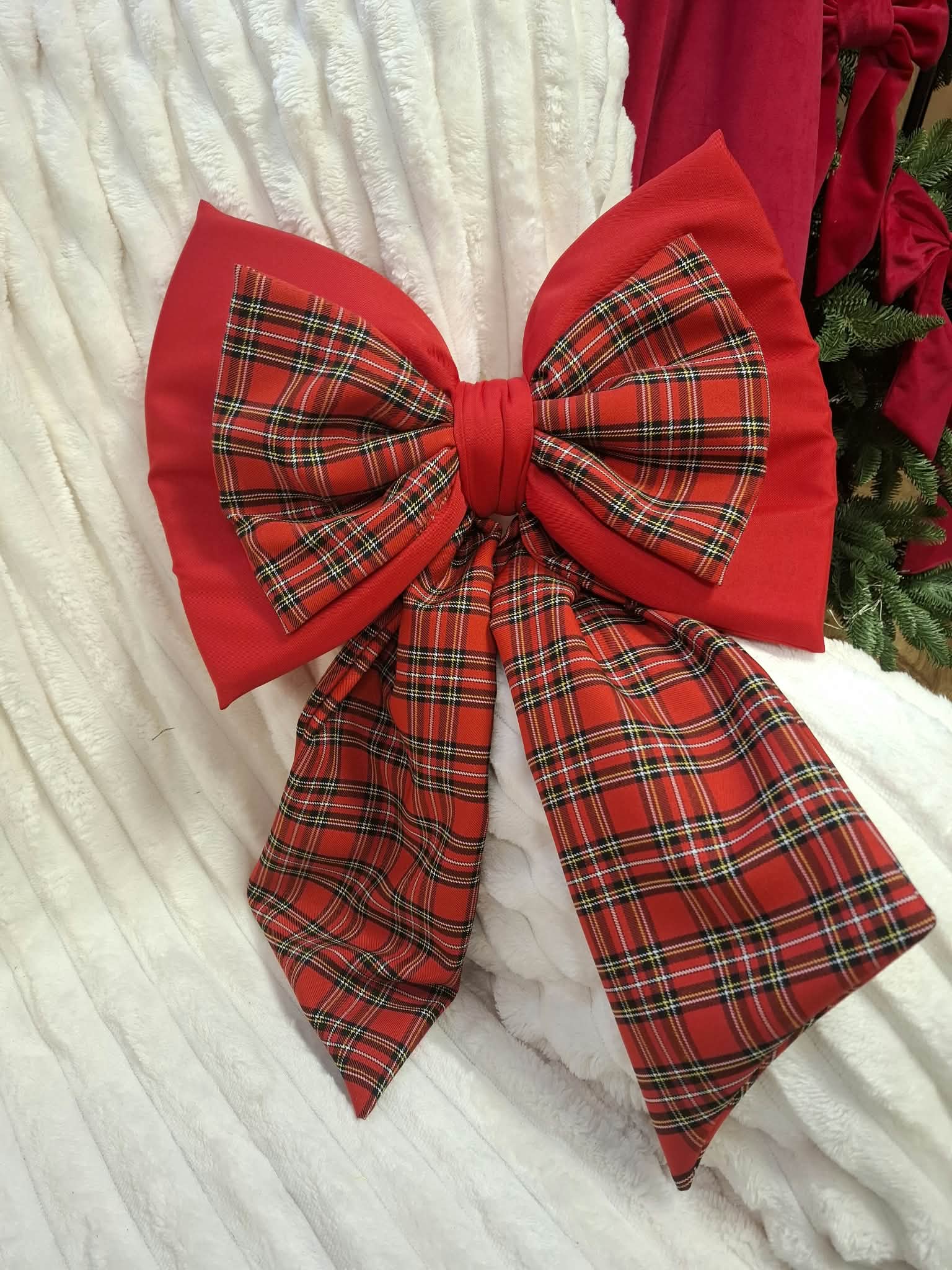 🎀 Kokarda skośna 30x40x zwis 30 – czerwona krata świąteczna🎄 - obrazek 3