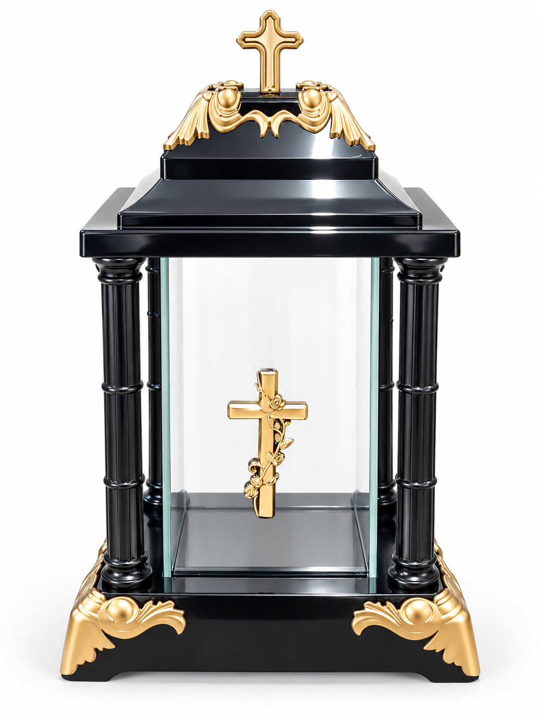 Znicz nagrobny czarno-złoty z krzyżem – ok. 32 cm