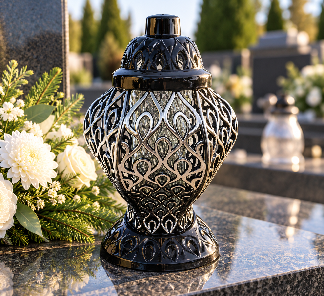 Znicz nagrobny czarno-srebrny – 37 cm - obrazek 2