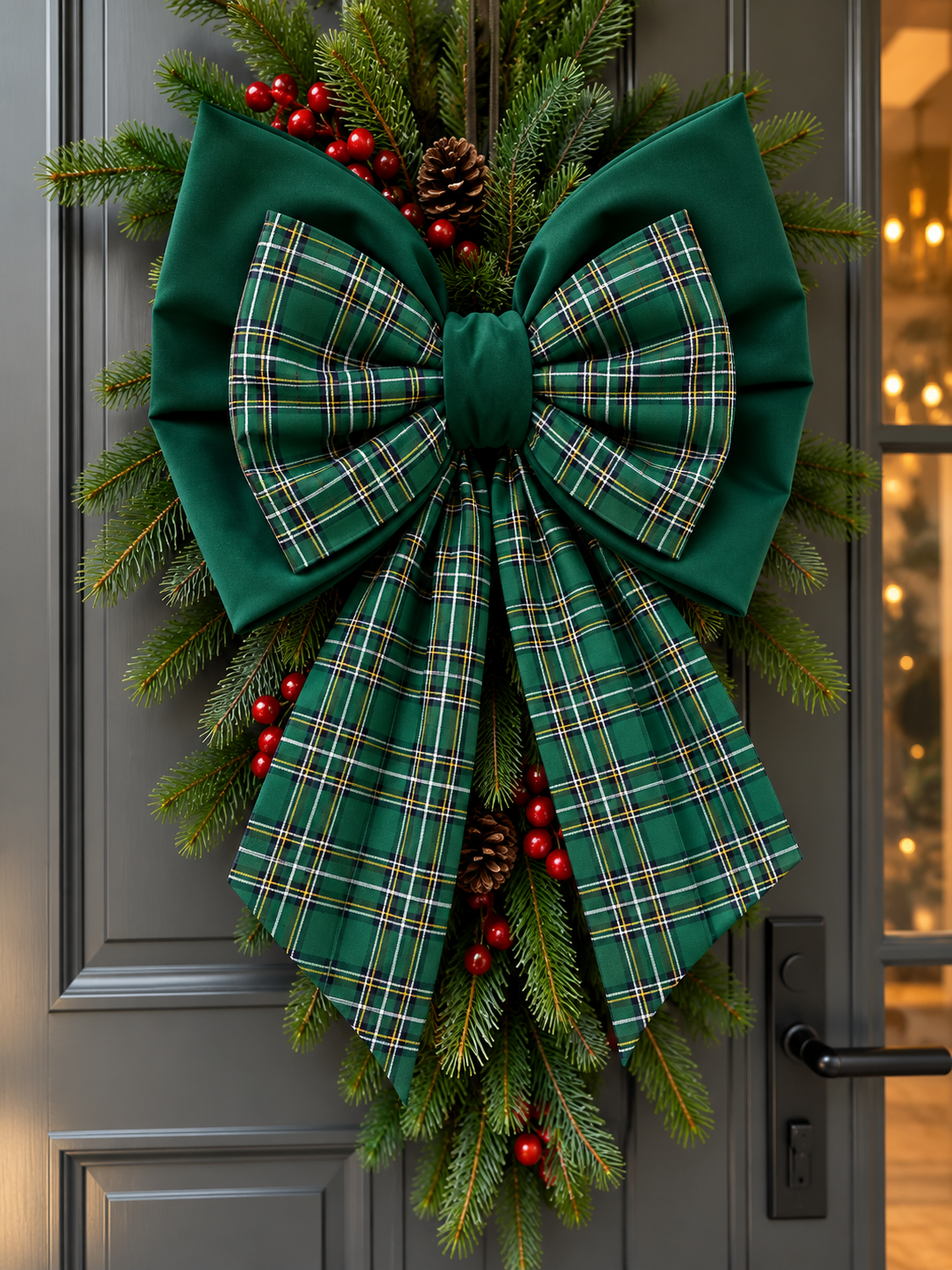 Kokarda skośna  30 x 40x zwis 30 – zielona  krata świąteczna 🎄