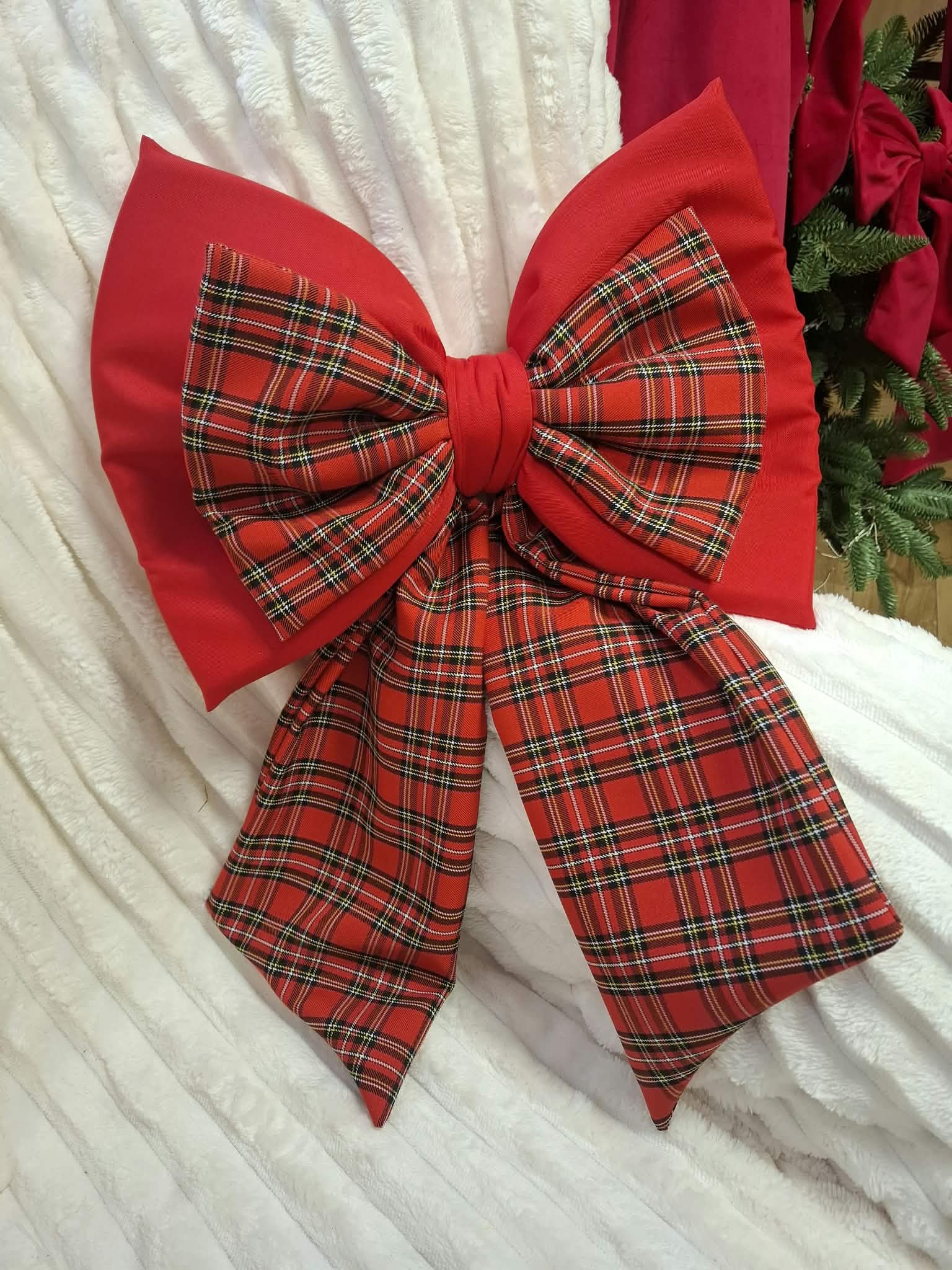 🎀 Kokarda skośna 30x40x zwis 30 – czerwona krata świąteczna🎄 - obrazek 5